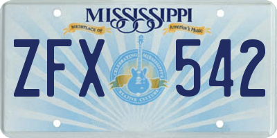 MS license plate ZFX542