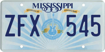 MS license plate ZFX545