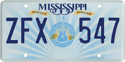MS license plate ZFX547