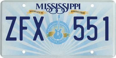 MS license plate ZFX551