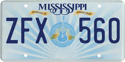 MS license plate ZFX560