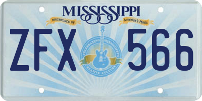 MS license plate ZFX566
