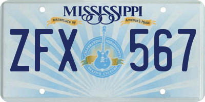 MS license plate ZFX567