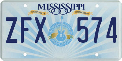 MS license plate ZFX574