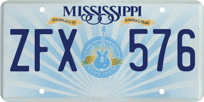 MS license plate ZFX576
