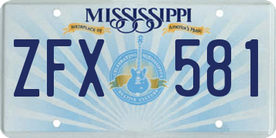 MS license plate ZFX581