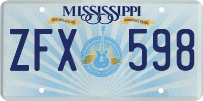 MS license plate ZFX598