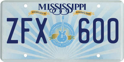 MS license plate ZFX600