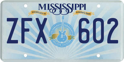 MS license plate ZFX602