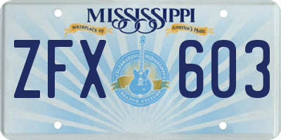 MS license plate ZFX603