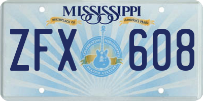 MS license plate ZFX608