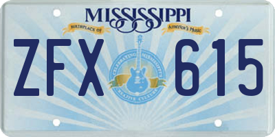 MS license plate ZFX615
