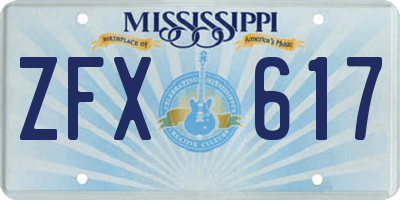 MS license plate ZFX617