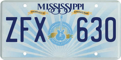 MS license plate ZFX630