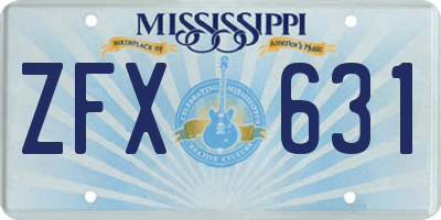MS license plate ZFX631