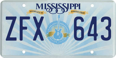 MS license plate ZFX643