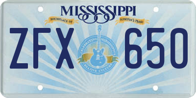 MS license plate ZFX650