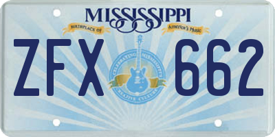 MS license plate ZFX662