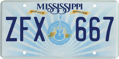 MS license plate ZFX667