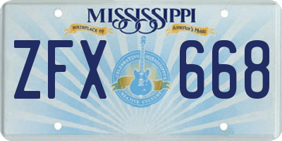 MS license plate ZFX668