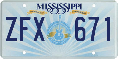 MS license plate ZFX671