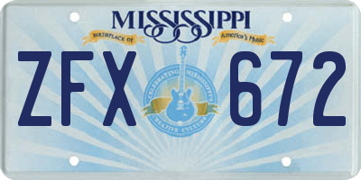 MS license plate ZFX672