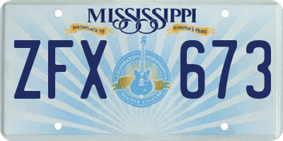 MS license plate ZFX673