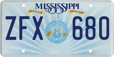 MS license plate ZFX680