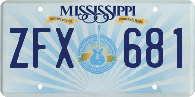 MS license plate ZFX681