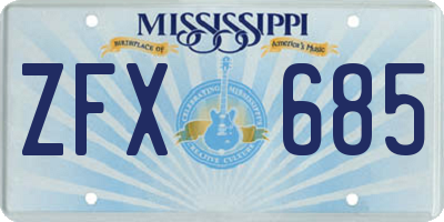MS license plate ZFX685
