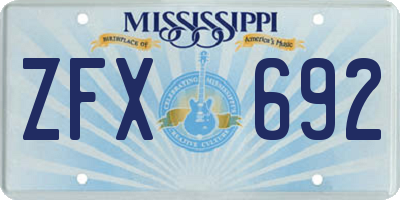 MS license plate ZFX692
