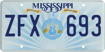 MS license plate ZFX693