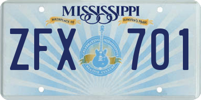 MS license plate ZFX701