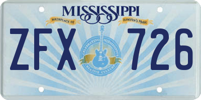 MS license plate ZFX726