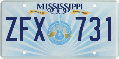 MS license plate ZFX731