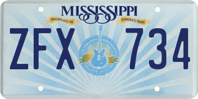 MS license plate ZFX734