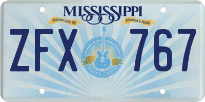 MS license plate ZFX767