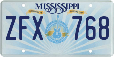 MS license plate ZFX768
