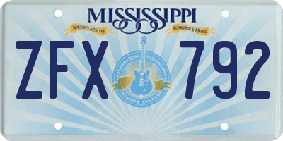 MS license plate ZFX792