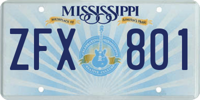 MS license plate ZFX801