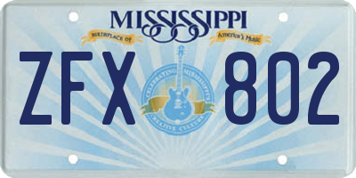 MS license plate ZFX802