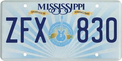 MS license plate ZFX830
