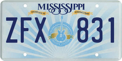 MS license plate ZFX831
