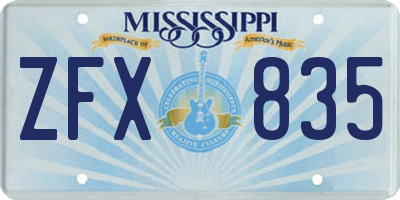 MS license plate ZFX835