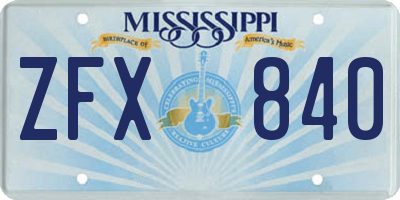 MS license plate ZFX840