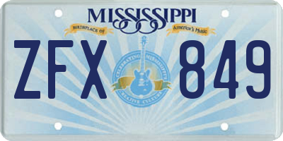 MS license plate ZFX849