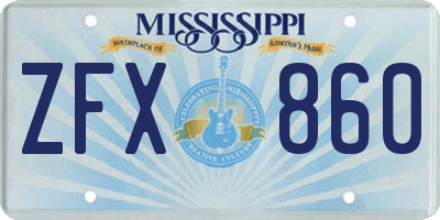 MS license plate ZFX860