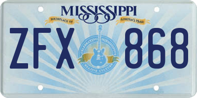 MS license plate ZFX868