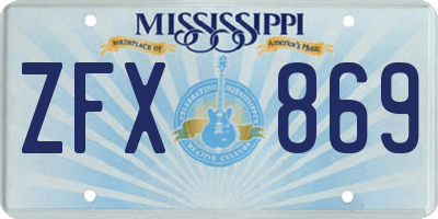 MS license plate ZFX869