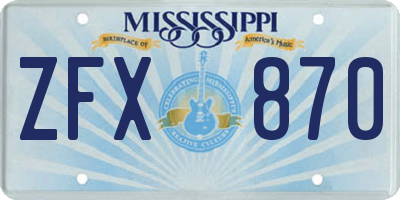 MS license plate ZFX870